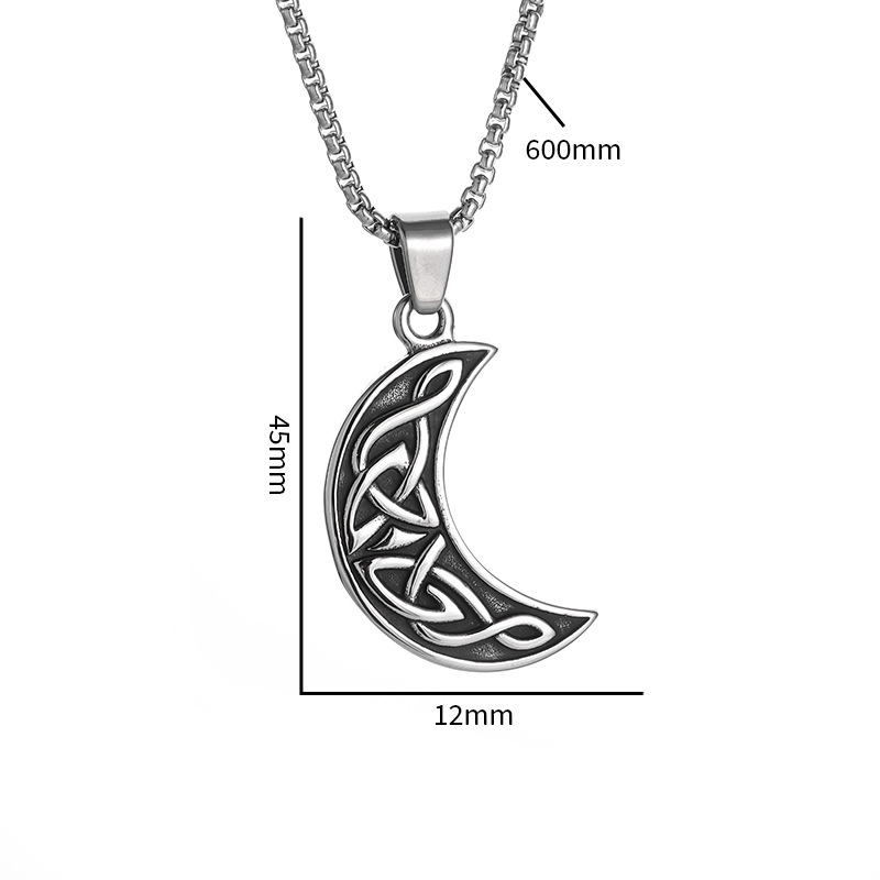 Fashion Celtic Knot Moon Necklace – Steel Color Alloy Moon Men's Necklace