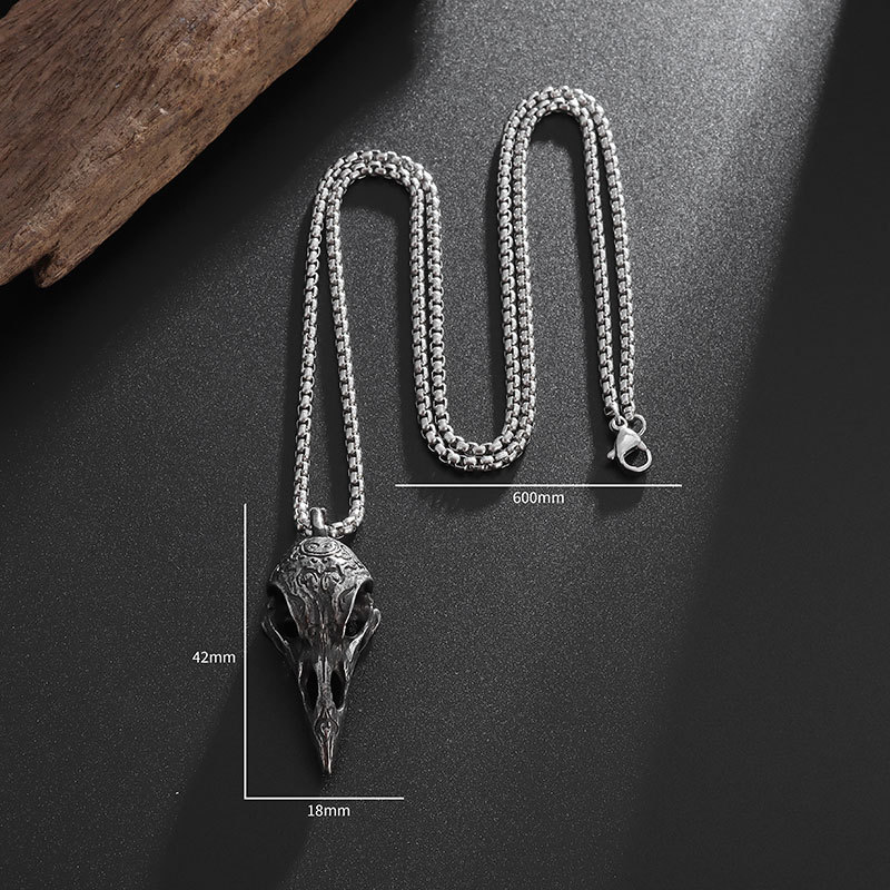 Fashion Crow Head Necklace-steel Color Stainless Steel Carved Crow Men's Necklace