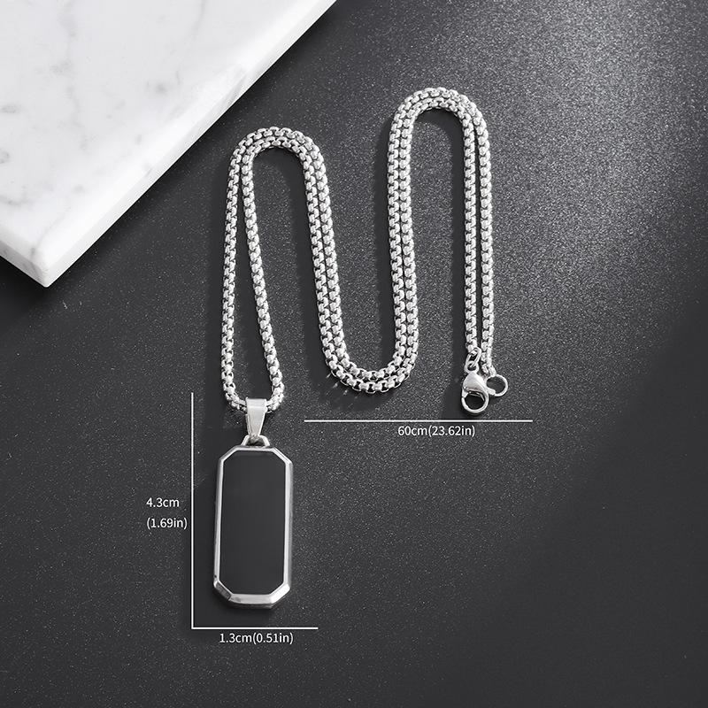 Fashion Black Square Necklace-silver Geometric Square Men's Necklace
