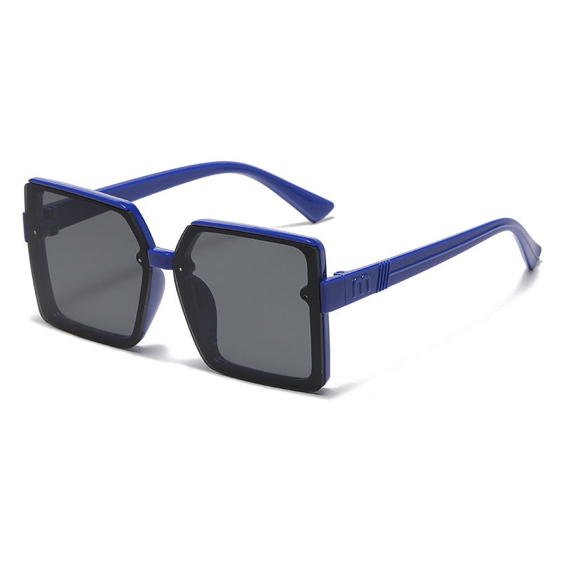 Fashion Blue Frame All Gray C5 Large Square Frame Sunglasses