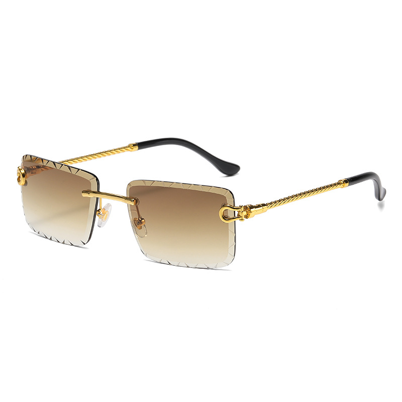 Fashion Gold Frame Gradient Tea C5 Rimless Cut-edge Square Sunglasses