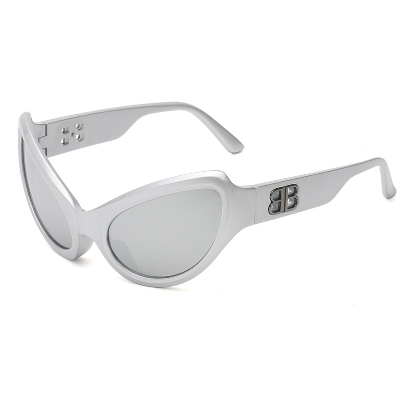 Fashion Silver Frame White Mercury C8 Cat Eye Large Frame Sunglasses