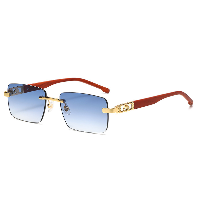 Fashion Gold Frame Gradient Blue C7 Pc Rimless Square Sunglasses