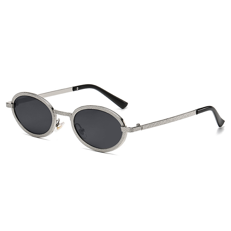 Fashion Silver Frame Black Gray C2 Metal Oval Sunglasses