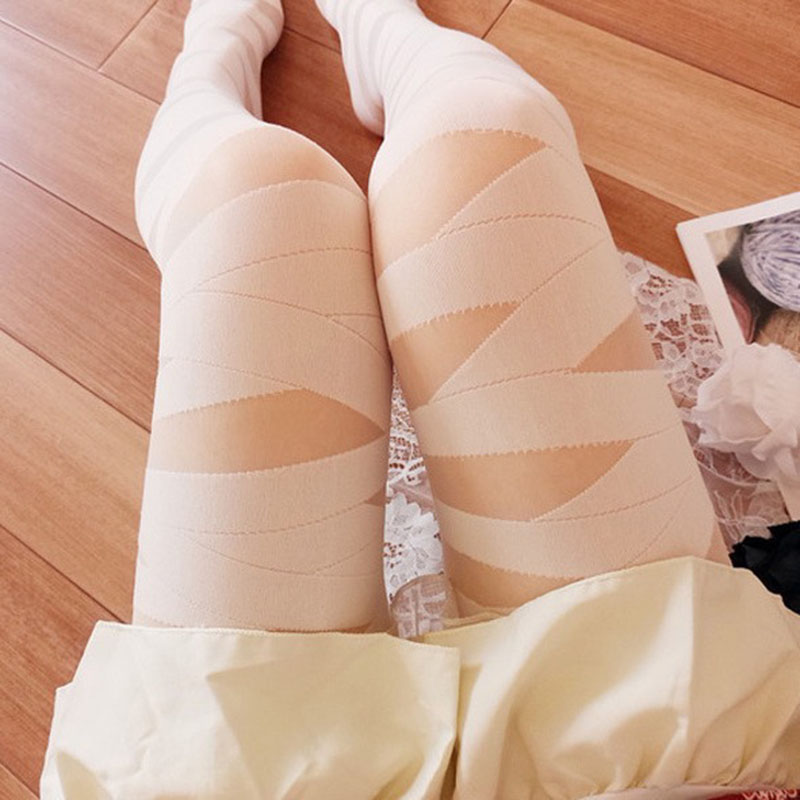 Fashion Strappy White Jumpsuit Striped Knee-length Pantyhose