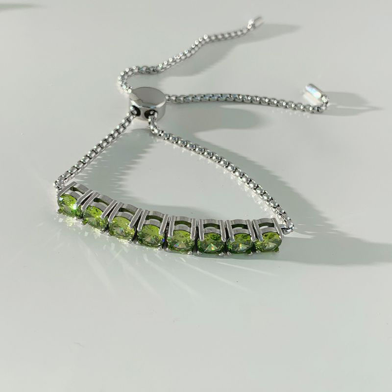 Fashion Platinum Olive Green Stainless Steel Zirconium Prong Chain Bracelet