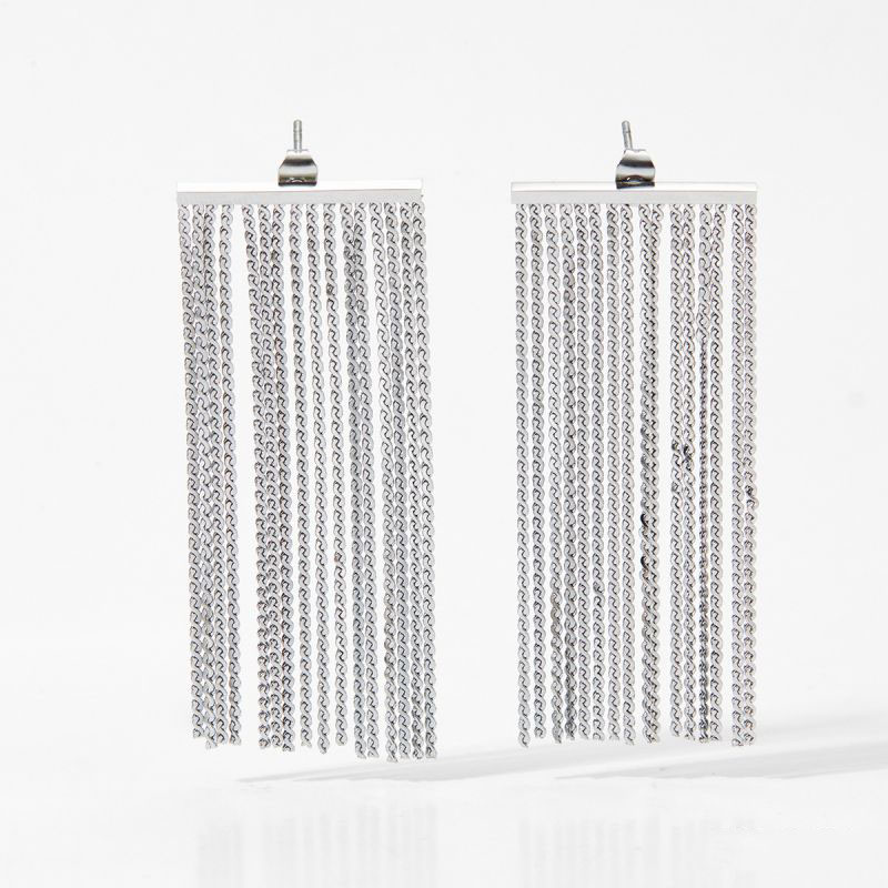 Fashion Silver Stainless Steel Chain Tassel Earrings