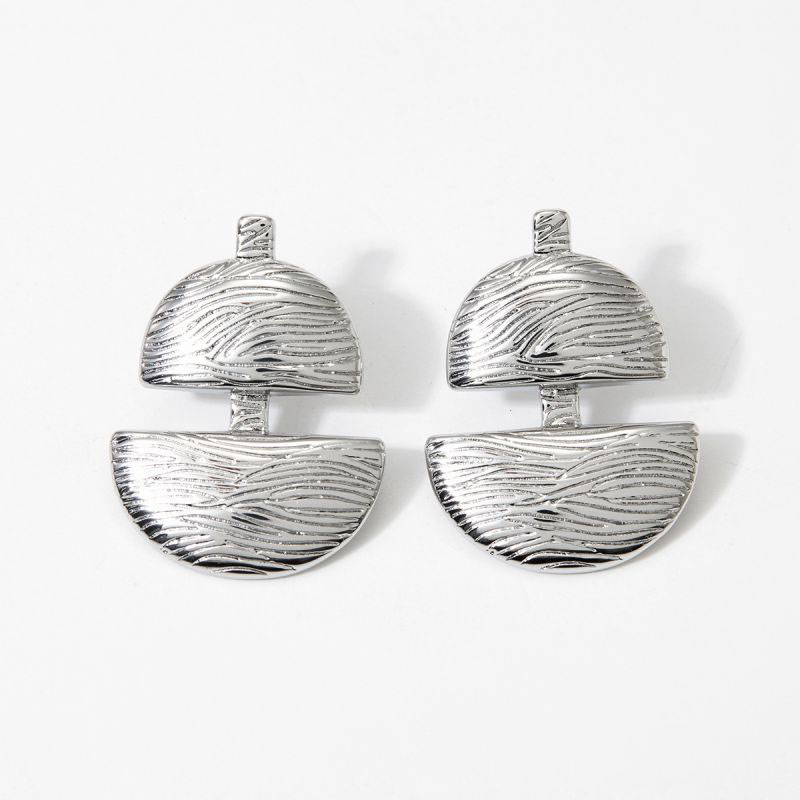 Fashion Silver Metal Texture Geometric Stud Earrings
