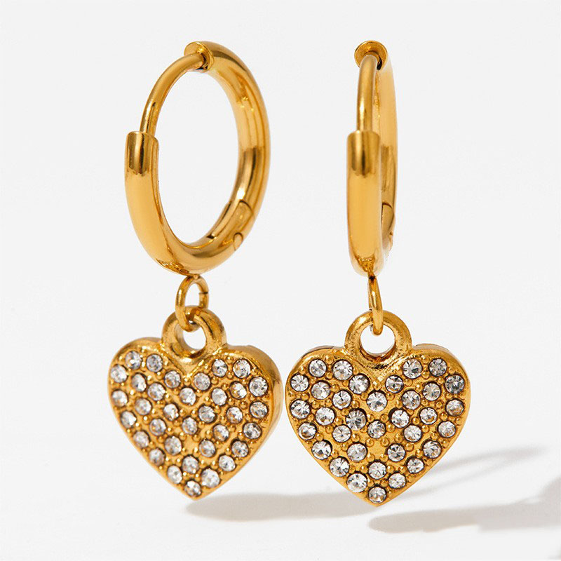 Fashion 7# Stainless Steel Diamond Heart Hoop Earrings