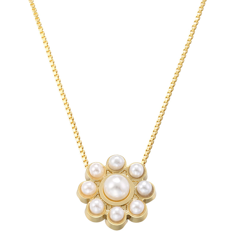 Fashion Golden 2 Copper Inlaid Pearl Round Necklace