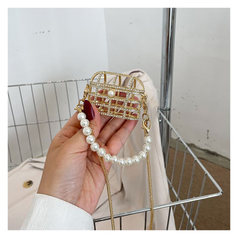 Fashion Gold Pearl Beaded Crossbody Headphone Bag