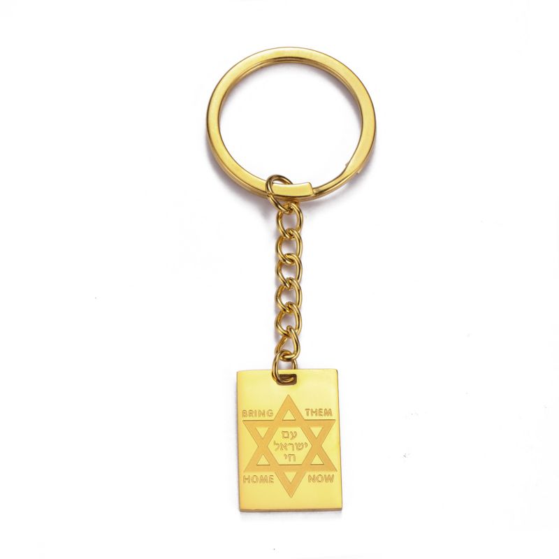 Fashion Gold Titanium Steel Double-sided Six-pointed Star Keychain