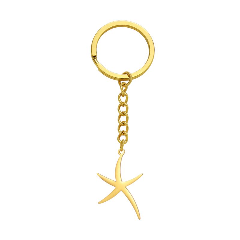 Fashion Gold Titanium Steel Glossy Starfish Keychain