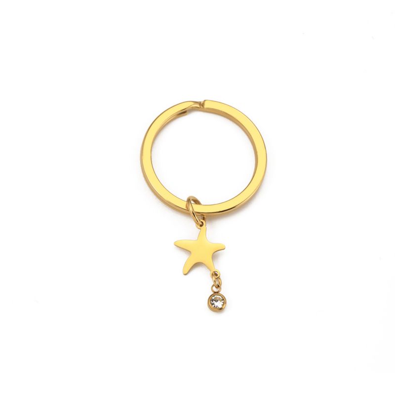 Fashion Gold Titanium Steel Diamond Starfish Keychain