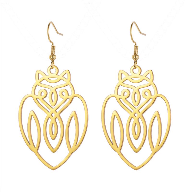 Fashion Gold Titanium Steel Cut Hollow Eagle Drop Earrings