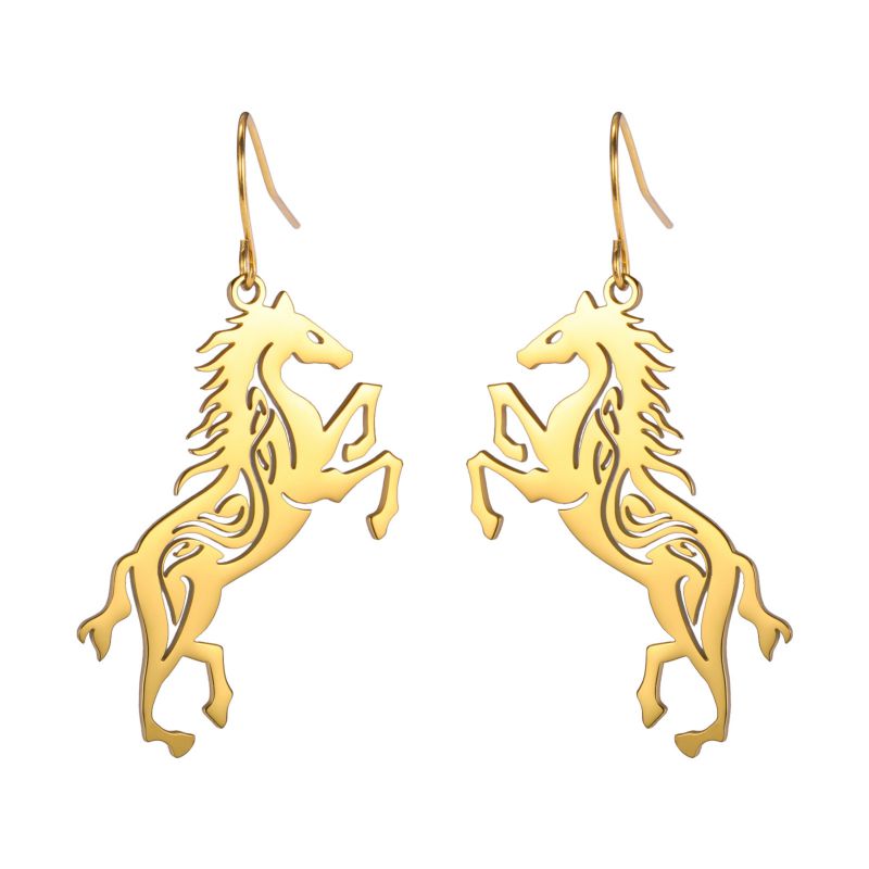 Fashion Gold Ear Hook Style Titanium Steel Cut Pony Earrings