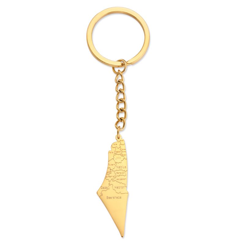 Fashion Gold Titanium Steel Cut Map Keychain