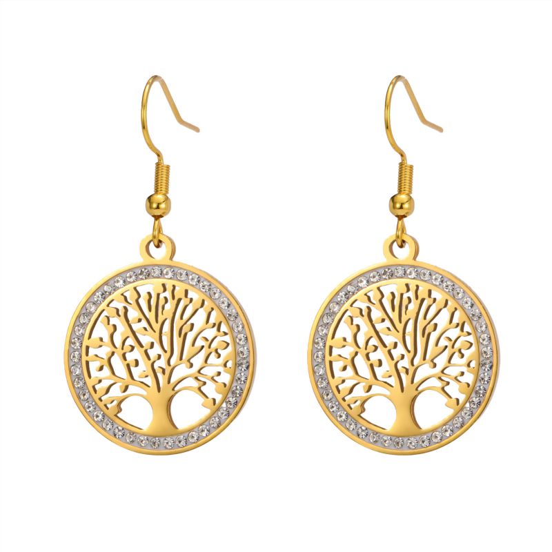 Fashion Gold Stainless Steel Hollow Tree Earrings