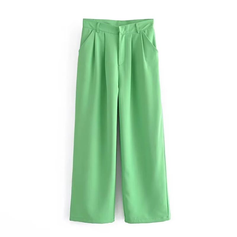 Fashion Green High-waist Pleated Wide-leg Trousers