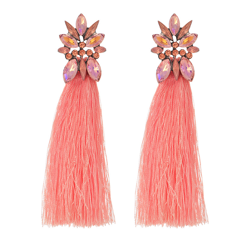 Fashion Orange Pink Alloy Diamond Geometric Pendant Tassel Long Earrings