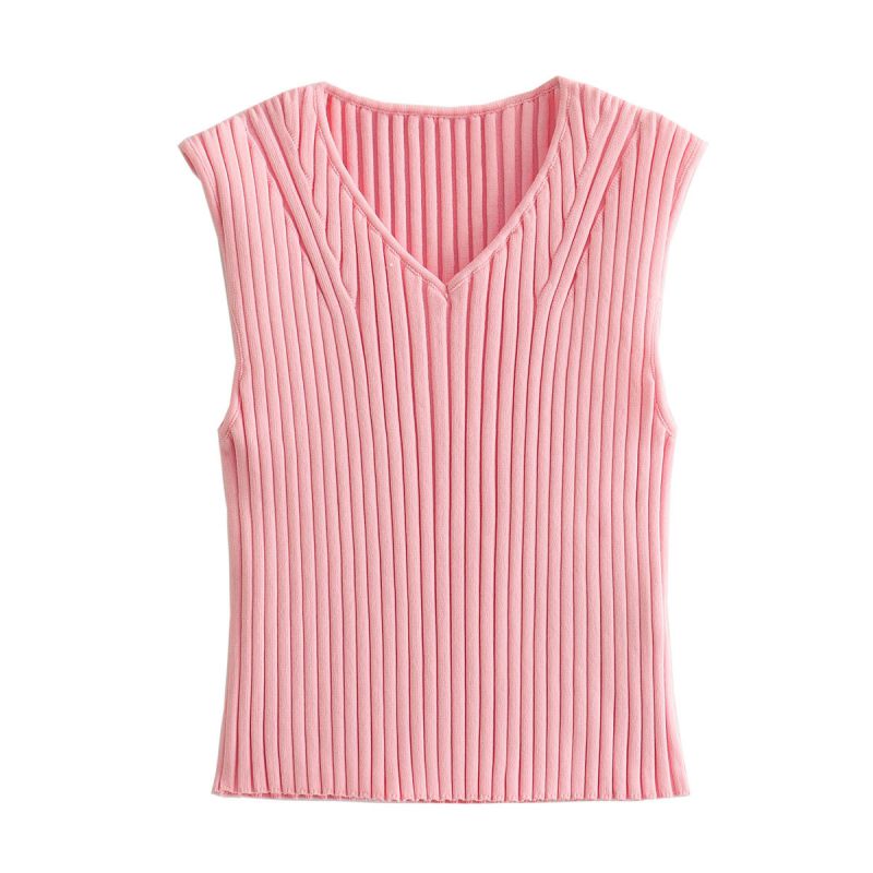 Fashion Pink Knitted V-neck Vest