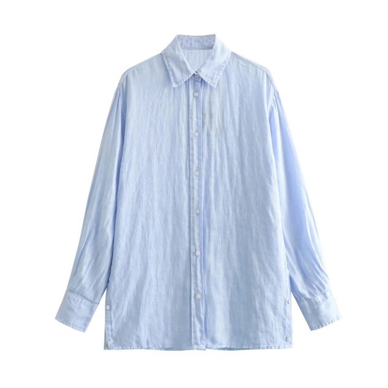 Fashion Blue Polyester Lapel Shirt