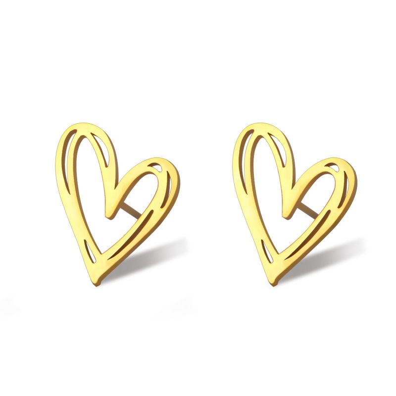 Fashion Gold Stainless Steel Hollow Love Earrings