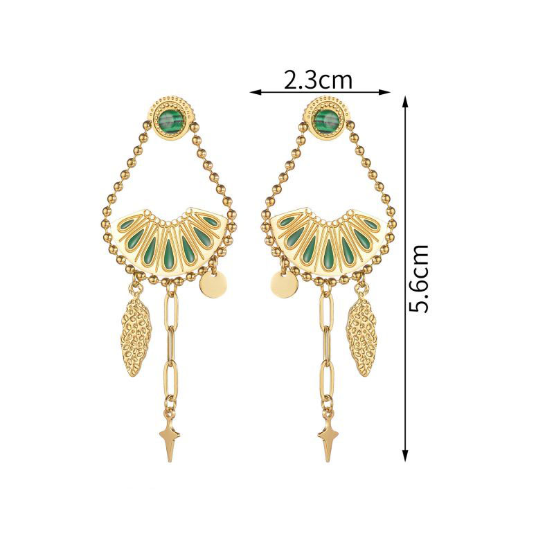 Fashion Gold Stainless Steel Fan-shaped Peacock Earrings