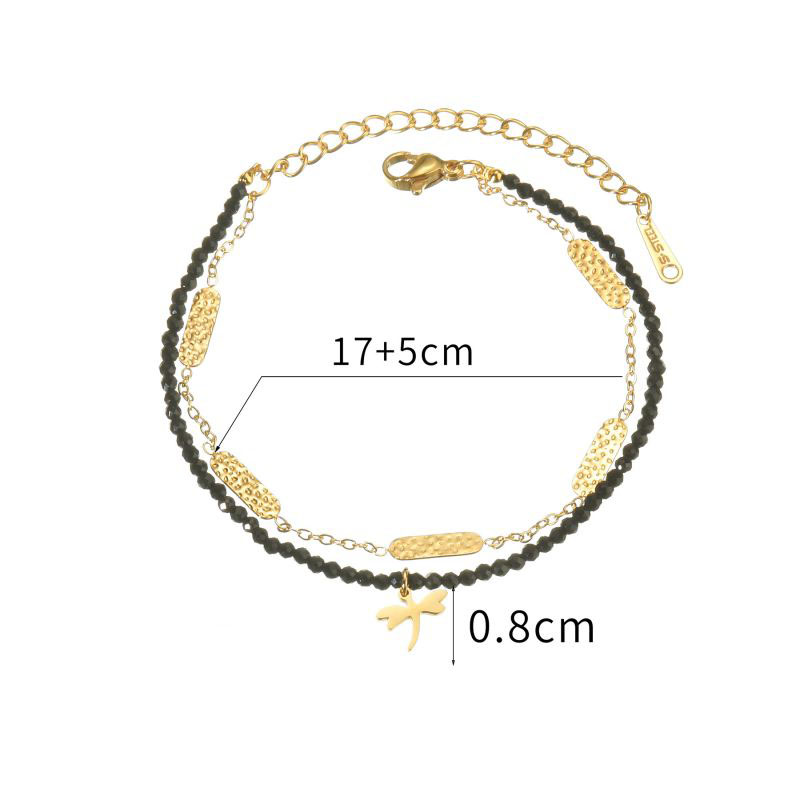 Fashion Gold Stainless Steel Beaded Geometric Dragonfly Bracelet