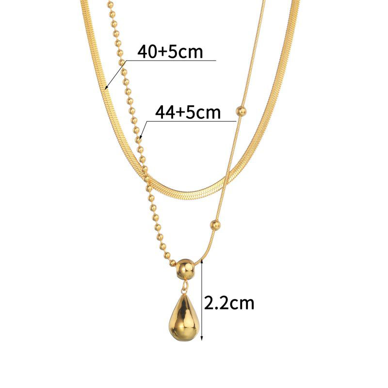 Fashion Double Layered Drop Pendant Necklace Stainless Steel Double Layer Stacked Water Drop Pendant Necklace