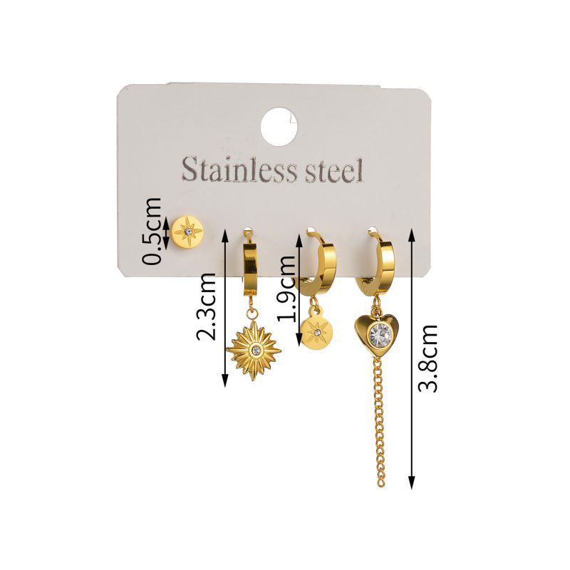 Fashion Gold Stainless Steel Diamond Heart Star Earring Set