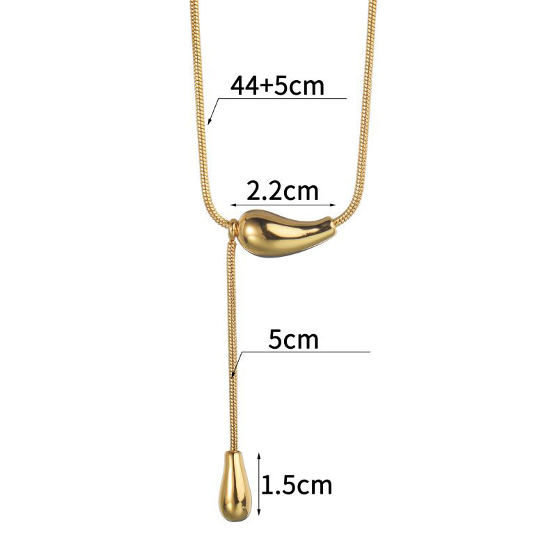 Fashion Gold Stainless Steel Double Water Drop Pendant Necklace