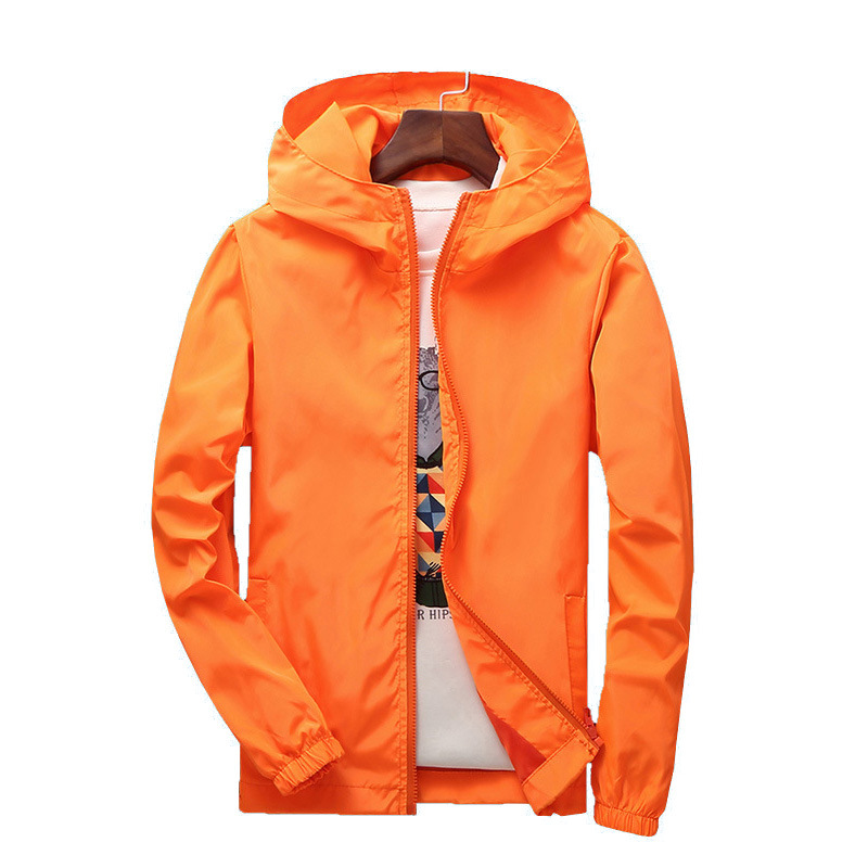 Fashion Orange Color Polyester Zip Hooded Jacket