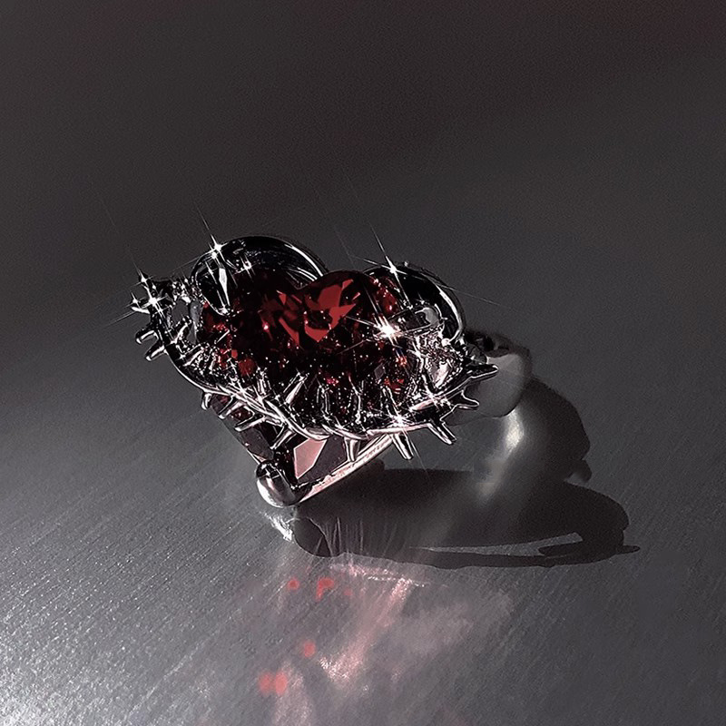 Fashion No. 1 Open Ring Heart Set Zirconium Thorns Open Ring