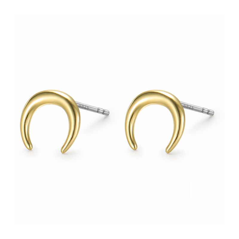 Fashion 17# Copper Geometric Moon Stud Earrings