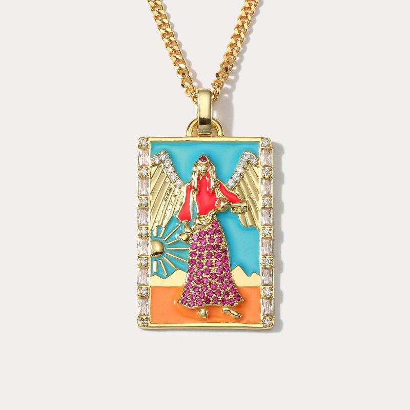 Fashion Tarot Card E Copper Drop Oil Tarot Necklace