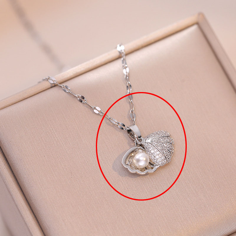 Fashion Silver 2 Titanium Steel Diamond Shell Pearl Pendant