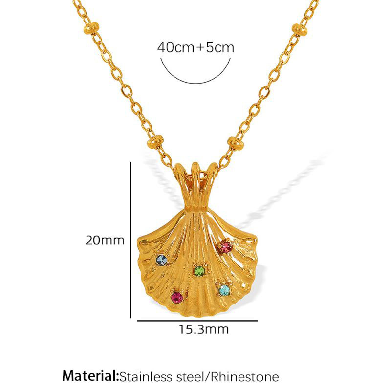 Fashion Xl141 Gold Necklace Stainless Steel Diamond Scallop Necklace