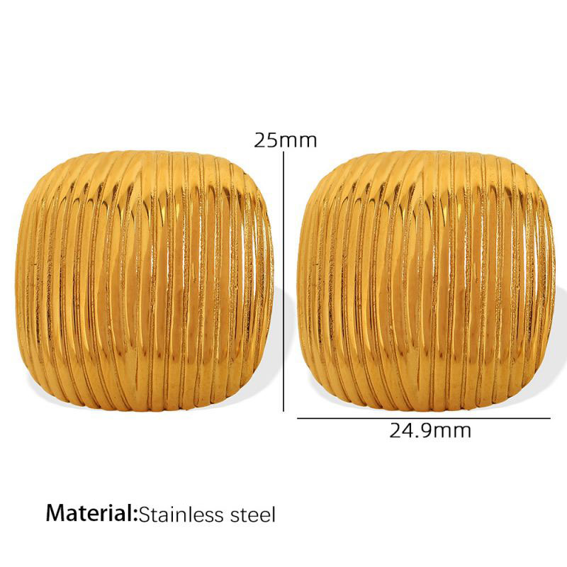Fashion Square Stainless Steel Striped Embossed Texture Stud Earrings
