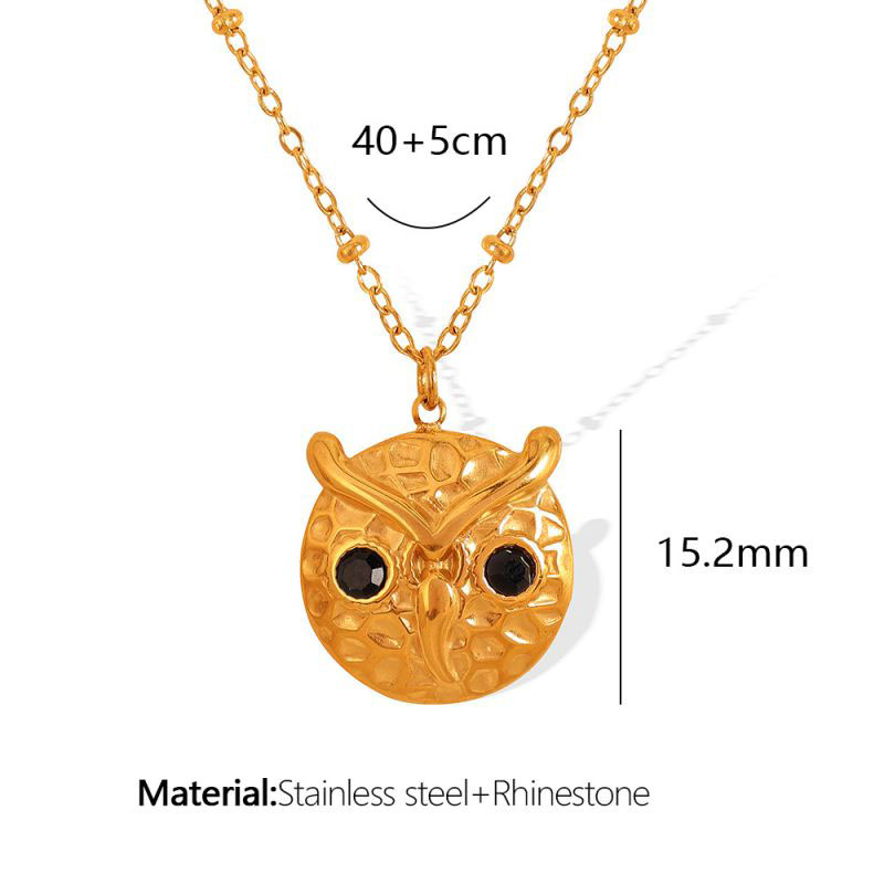 Fashion Gold Necklace Titanium Steel Diamond Owl Necklace