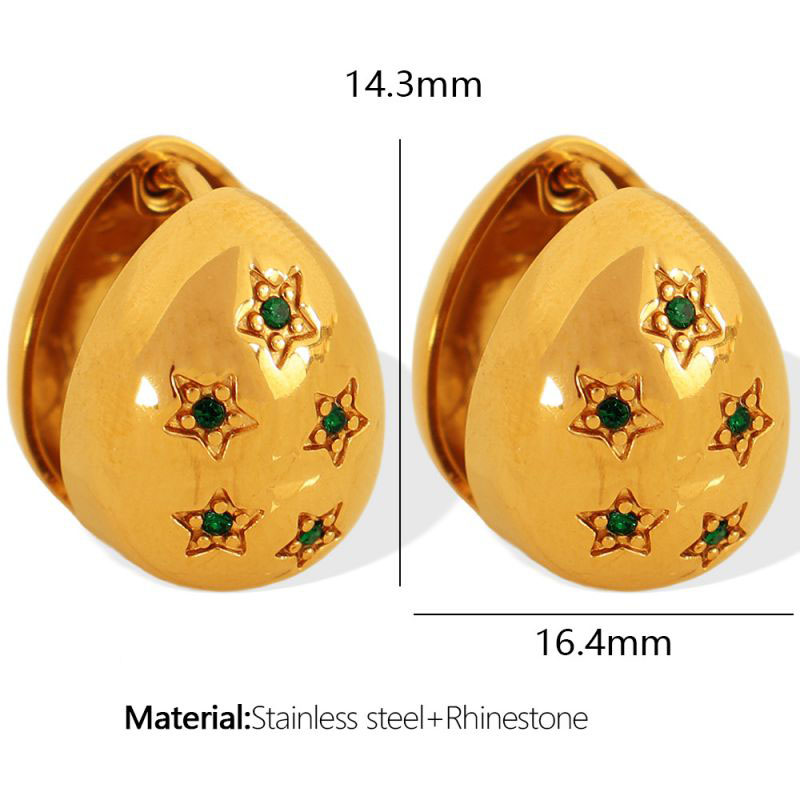 Fashion Green Diamond Gold Earrings Titanium Steel Drop-shaped Earrings With Diamonds