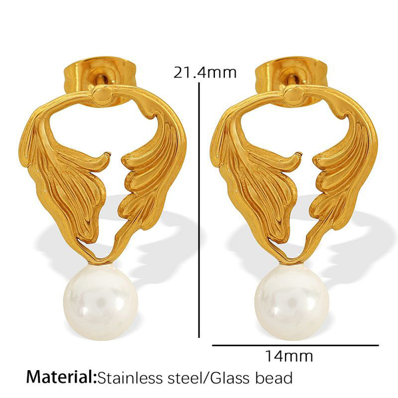 Fashion White Pearl Gold Earrings Stainless Steel Irregular Pearl Earrings