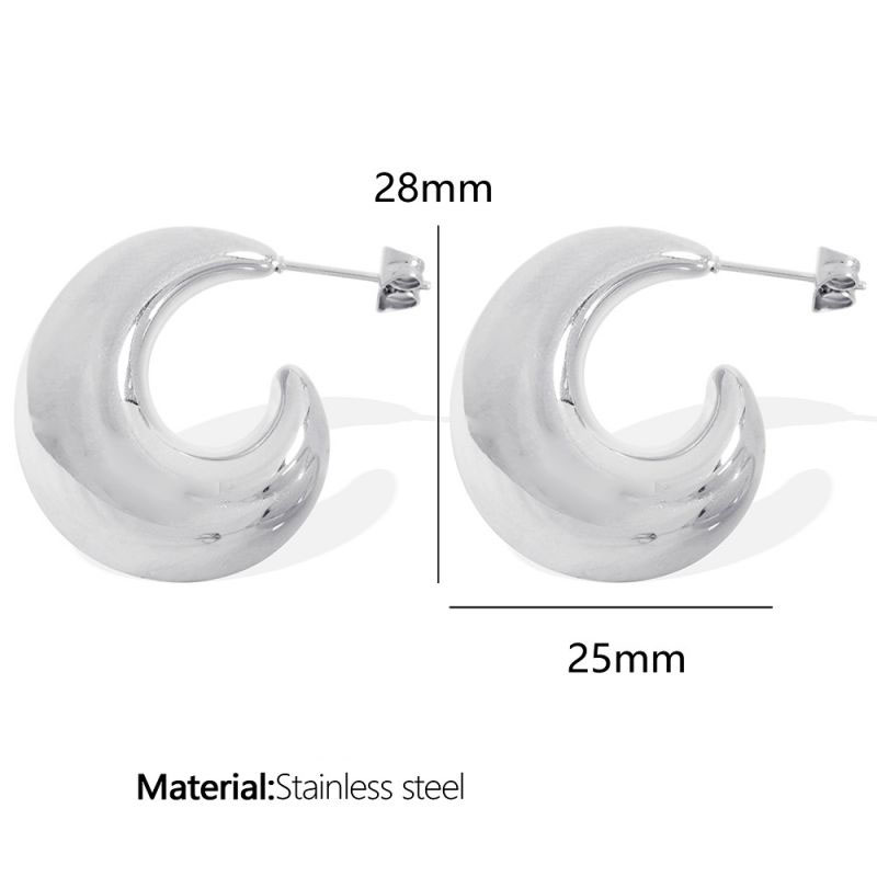 Fashion Silver 2# Stainless Steel C-shaped Earrings