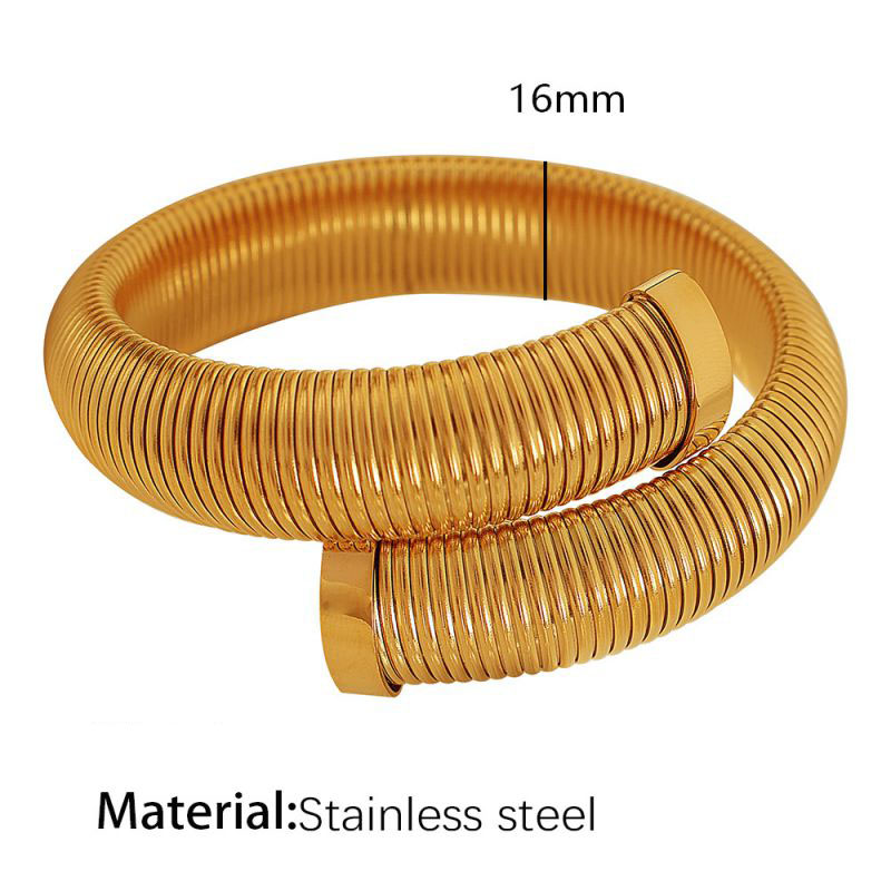 Fashion 16mm Wide Sz43 Gold Stainless Steel C-shaped Opening Bracelet