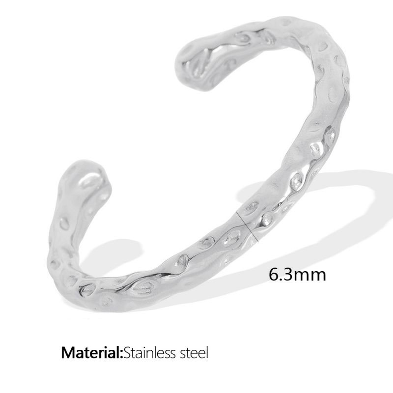 Fashion Silver Stainless Steel Hammered Open Bracelet