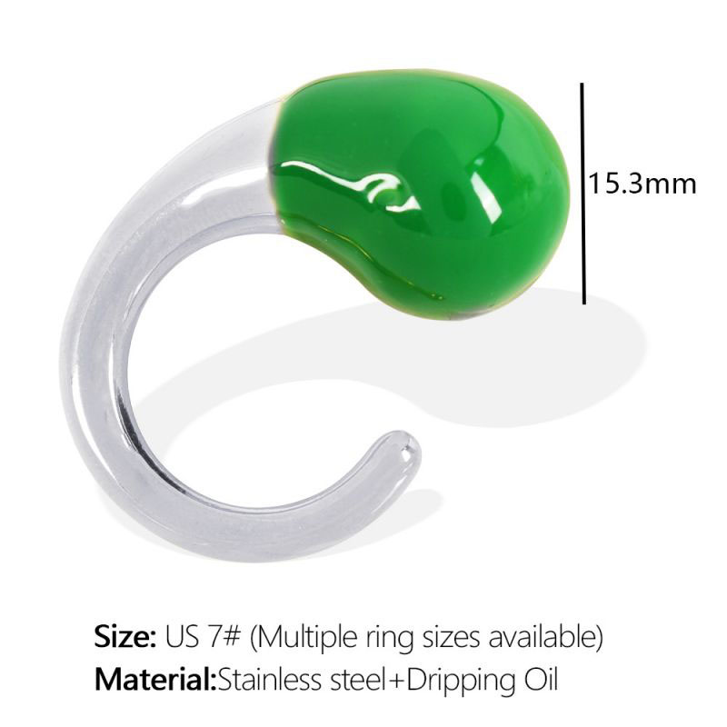 Fashion Meiwei 7# Green Epoxy Silver Ring Titanium Steel Geometric Open Ring