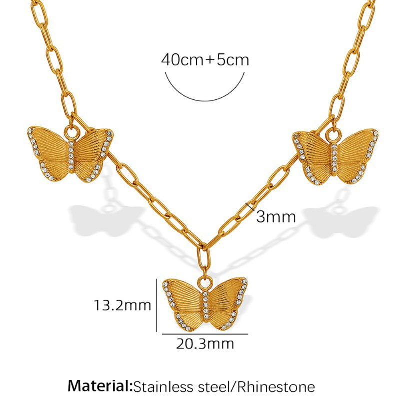Fashion Gold Necklace Titanium Steel Diamond Butterfly Necklace
