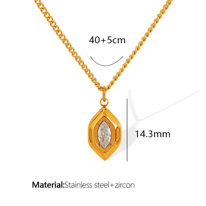 Fashion Golden 3 Titanium Steel Diamond Geometric Necklace