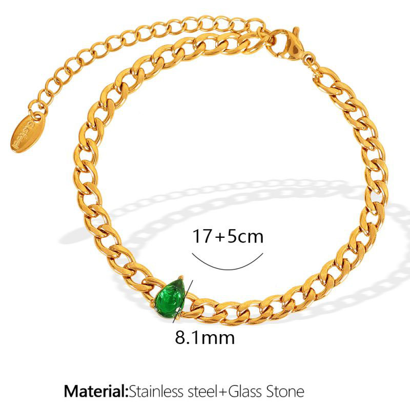 Fashion Green Glass Stone Gold Bracelet 2 Titanium Steel Diamond Geometric Bracelet