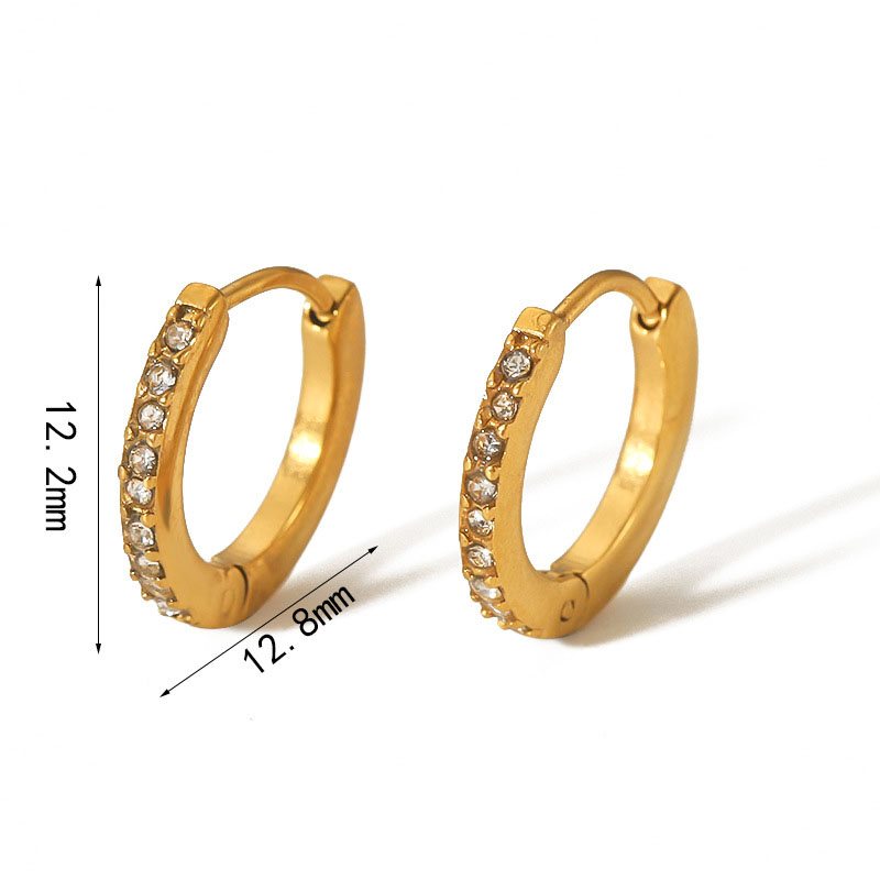 Fashion Golden 2 Titanium Steel Diamond Round Earrings